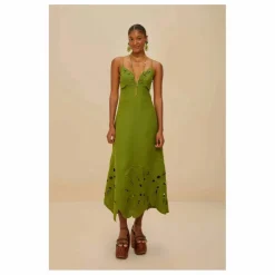 Robe Monstera Brodée Lin | Vert