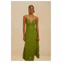 Robe Monstera Brodée Lin | Vert