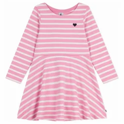Robe Rayée Jersey Coton Bio | Rose bonbon
