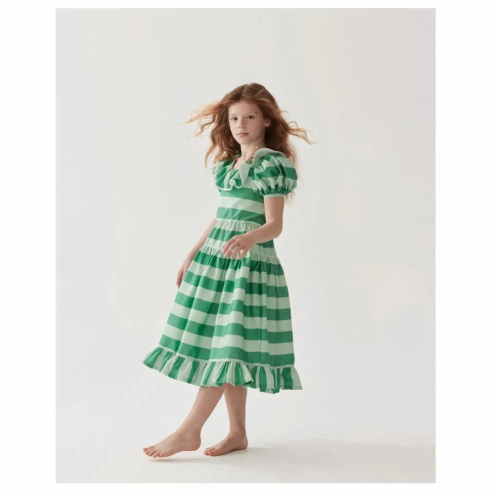 Robe Rayée Popeline de Coton | Vert