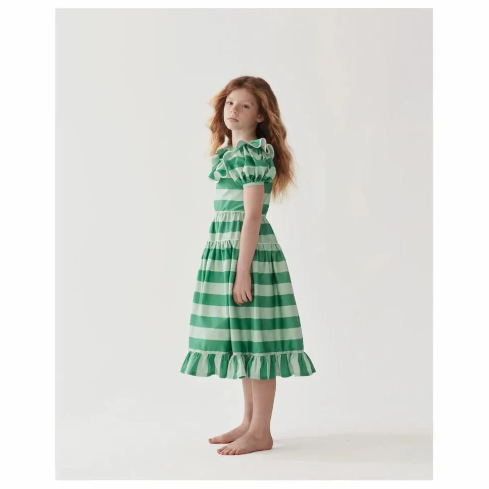Robe Rayée Popeline de Coton | Vert
