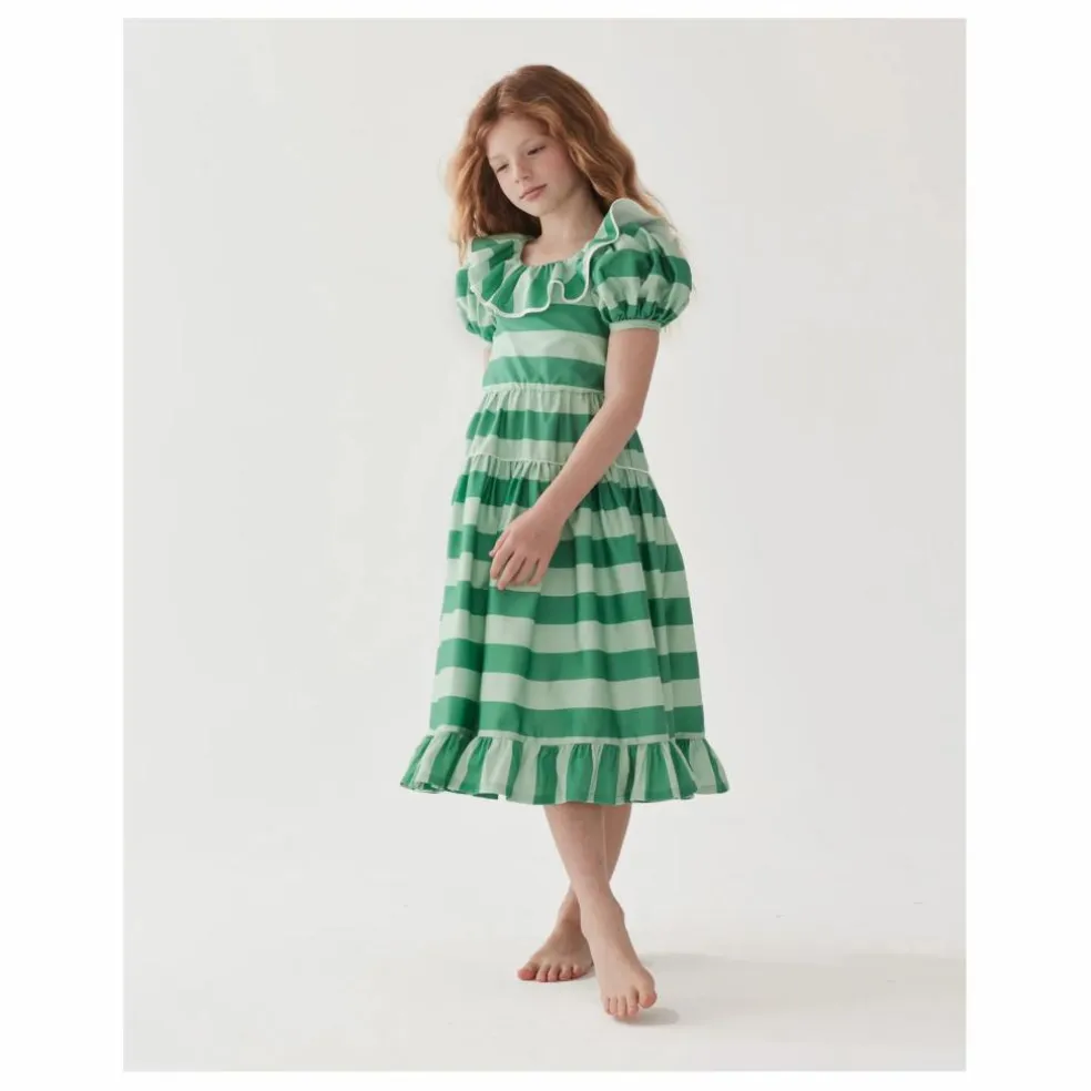 Robe Rayée Popeline de Coton | Vert