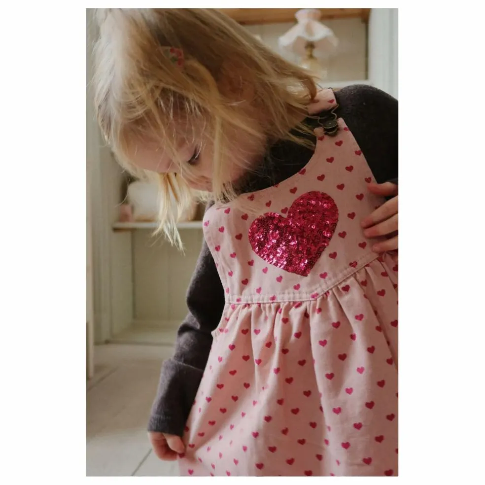 Robe Salopette Nola Cœurs Coton Bio | Rose