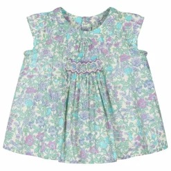 Robe Smockée Pais Liberty Coton Bio | Vert d'eau