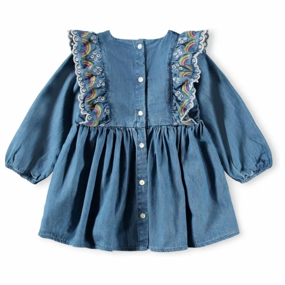 Robe Volants Carlene Arc-en-ciel Coton Bio | Bleu jean