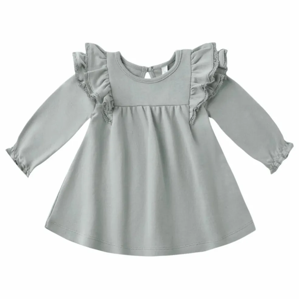 Robe Volants Coton Bio | Bleu gris