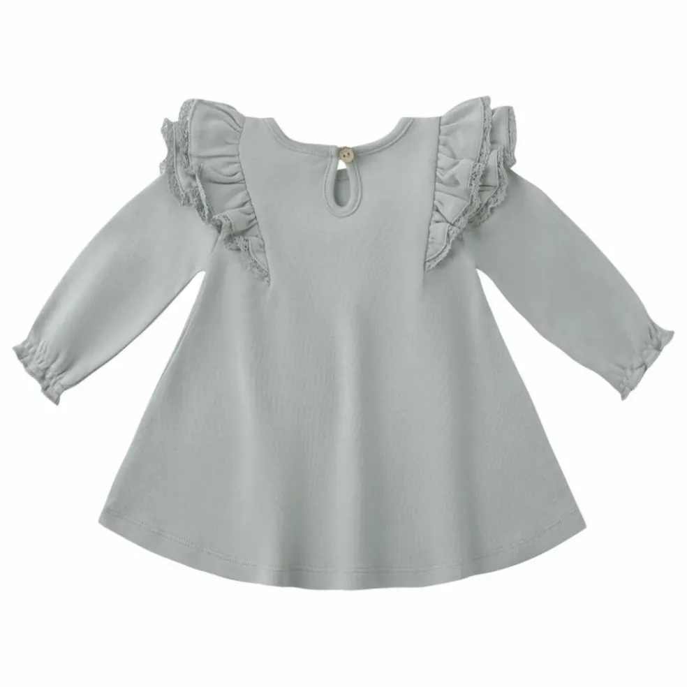 Robe Volants Coton Bio | Bleu gris