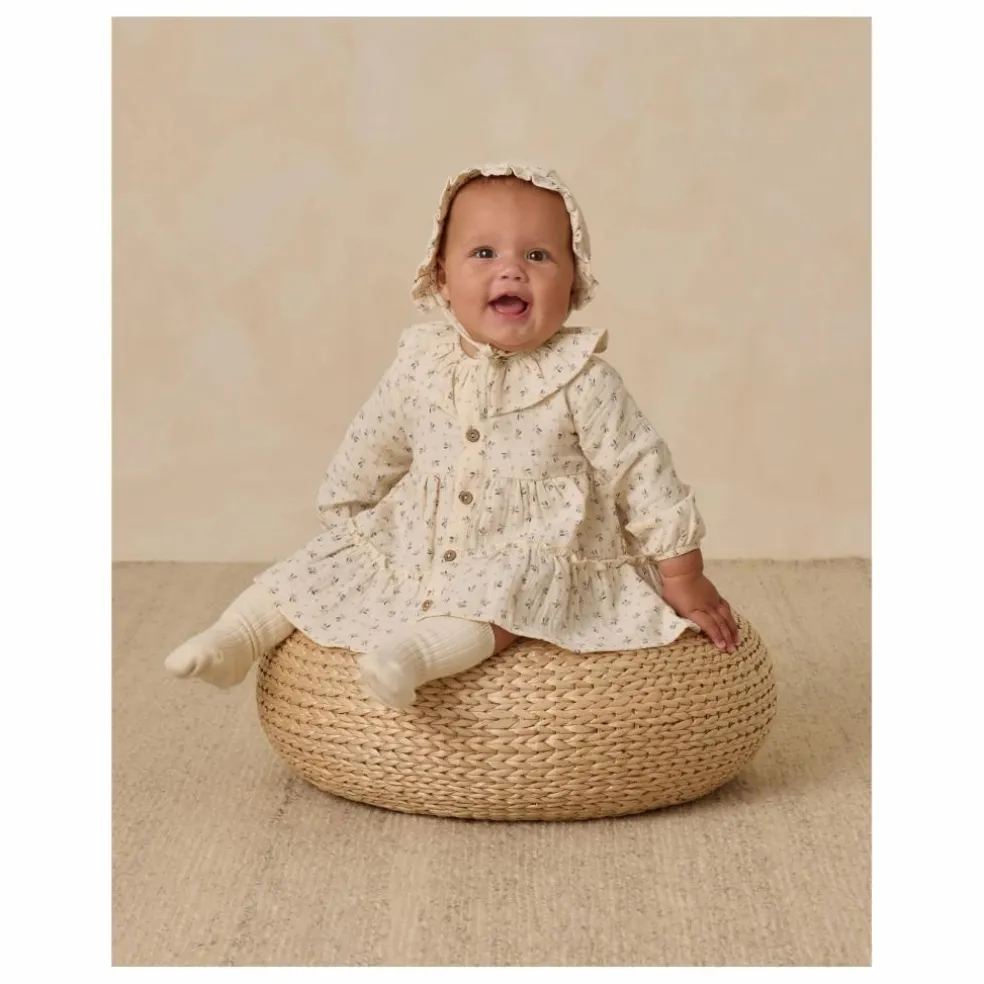 Robe Volants Fleurie Gaze de Coton Bio | Ecru