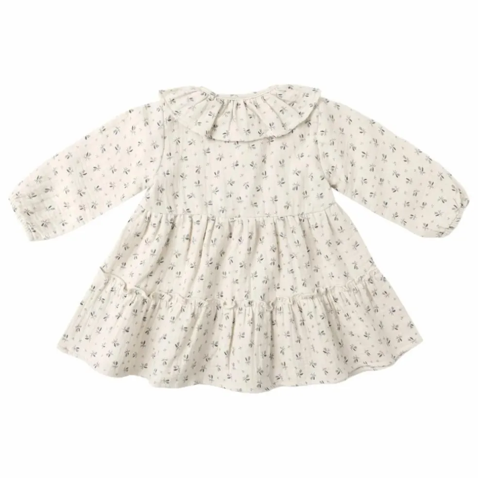 Robe Volants Fleurie Gaze de Coton Bio | Ecru