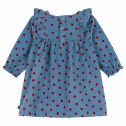 Robe Volants Pommes Velours Côtelé Coton Bio | Bleu