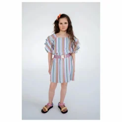 Robe Volants Rayures Tencel | Blanc
