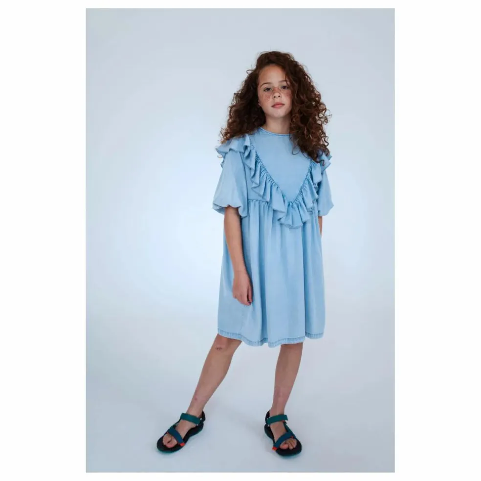 Robe Volants Tencel | Bleu Clair