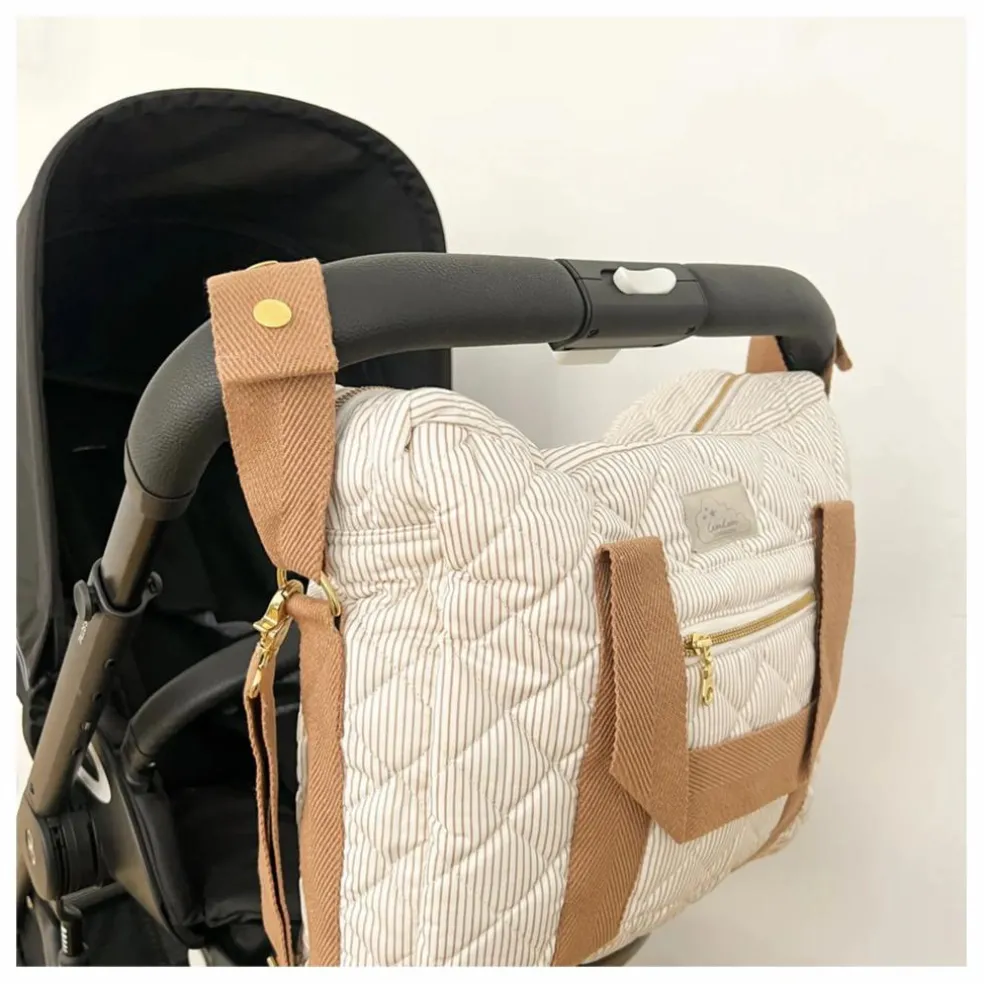 Sac à langer matelassé Stripes | Camel