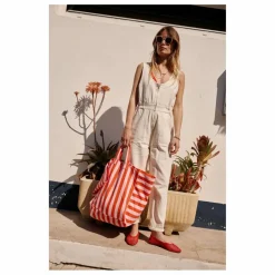 Sac cabas rayé Elisa | Rose pâle