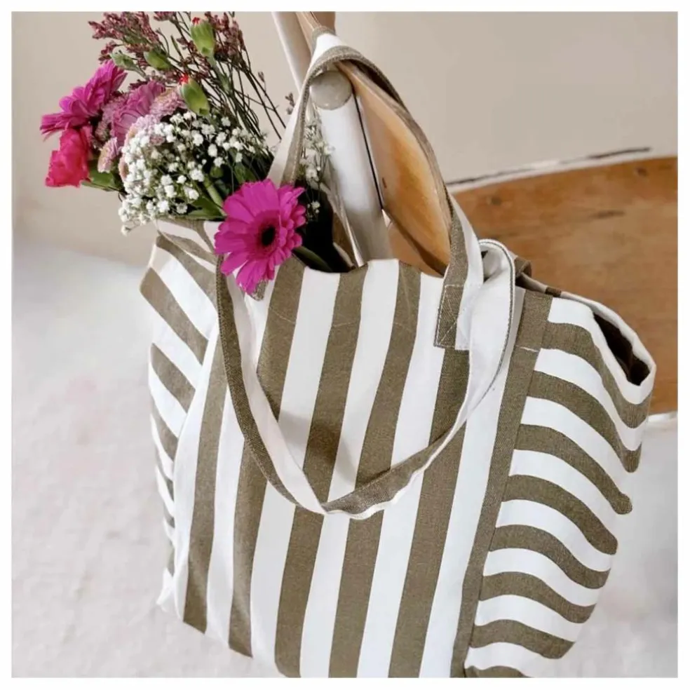 Sac cabas rayée Elisabeth | Olive