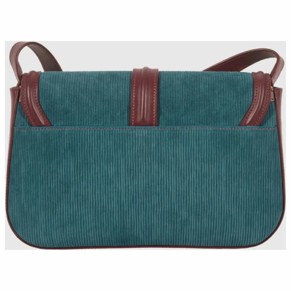 Sac Noah Velours Côtelé et Cuir | Bleu pétrole