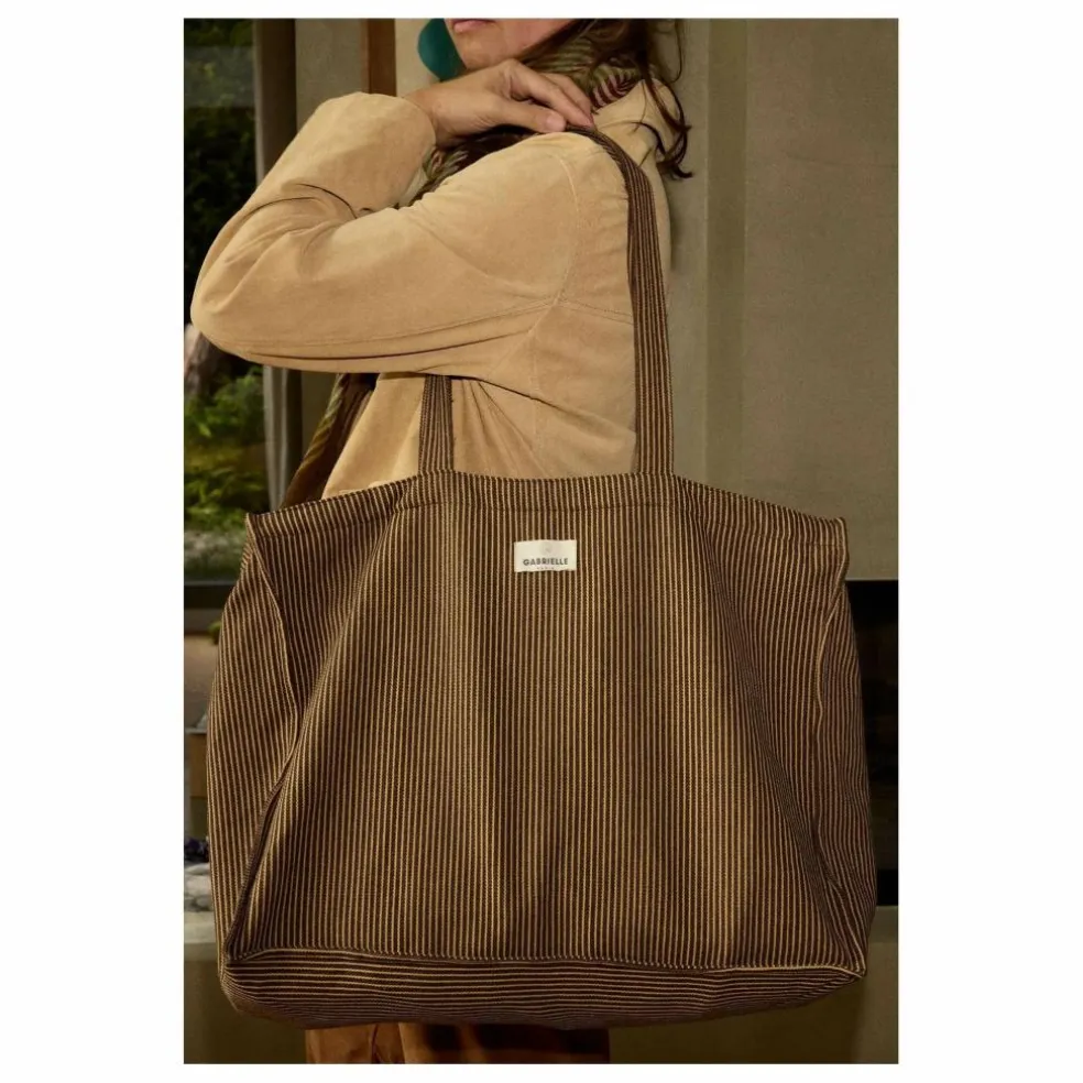Sac week-end à rayures en coton | Café
