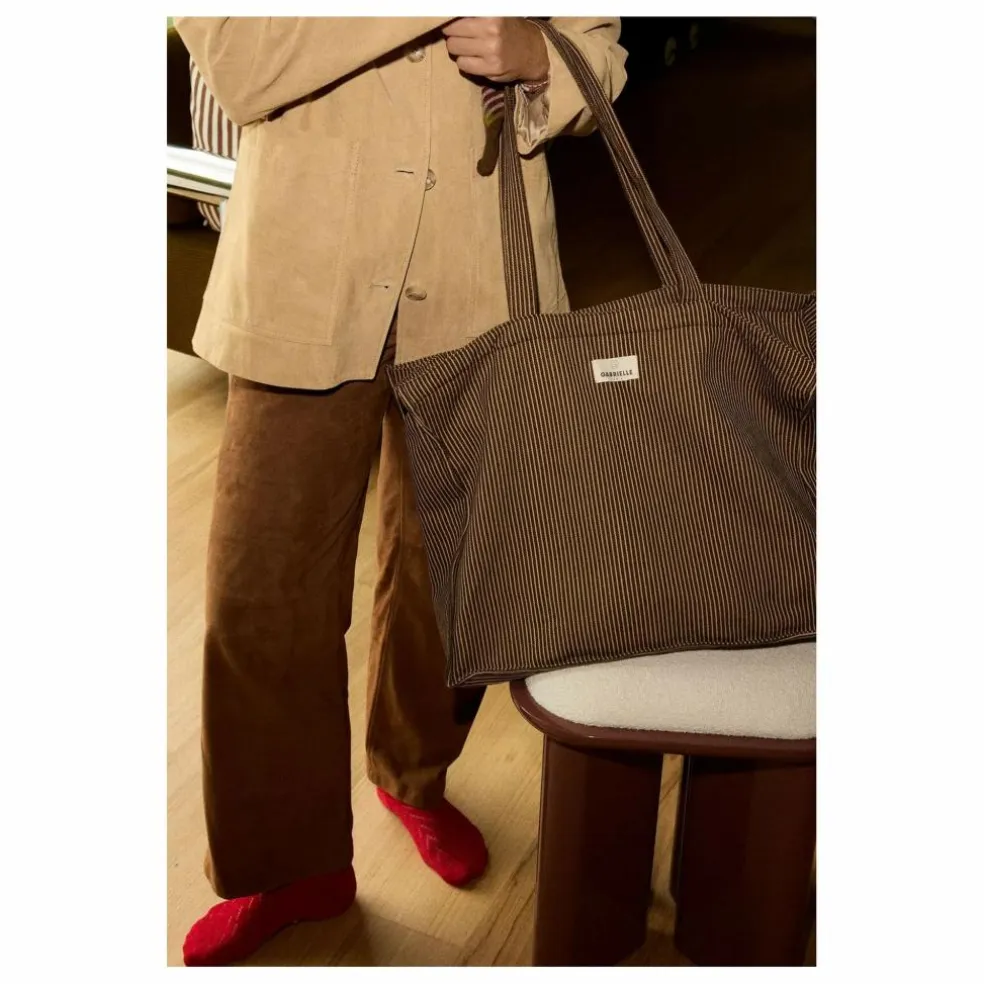 Sac week-end à rayures en coton | Café