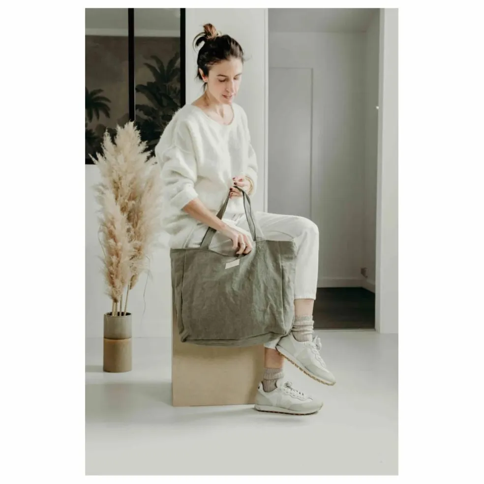 Sac zippé en lin | Vert kaki