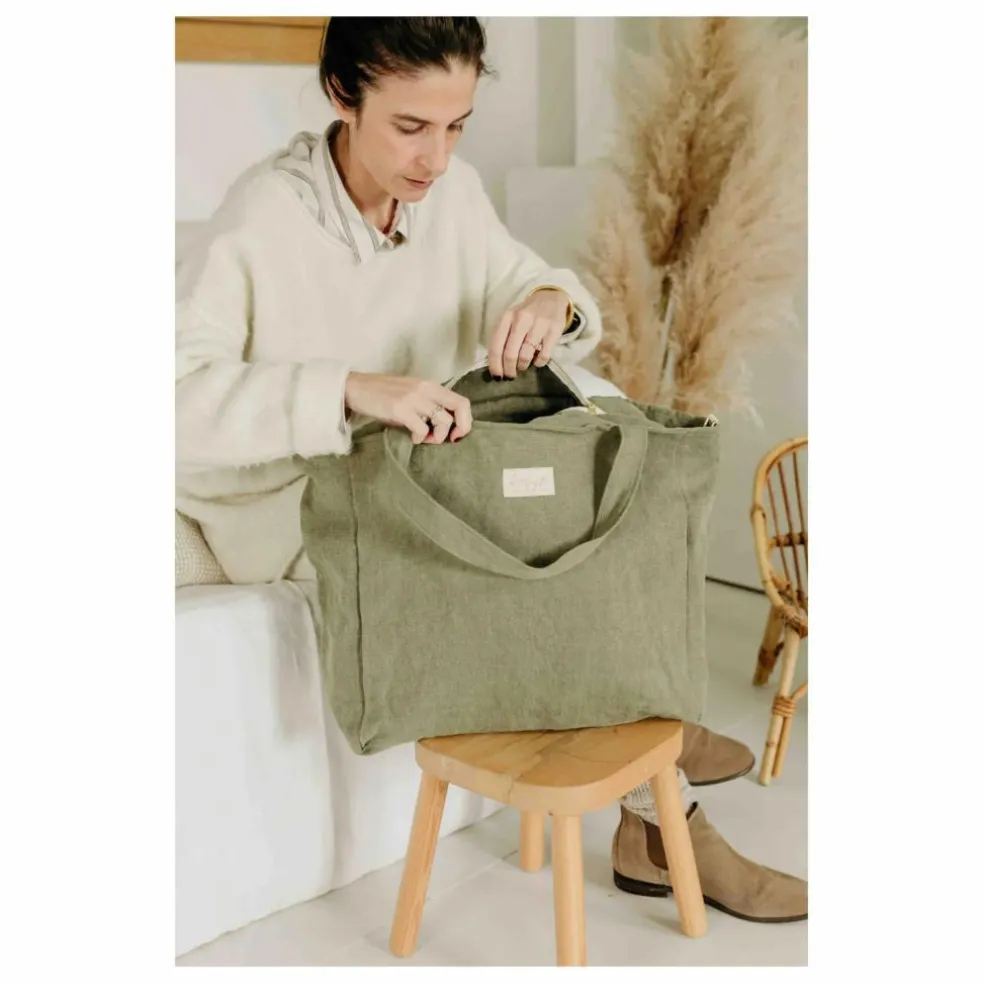 Sac zippé en lin | Vert kaki
