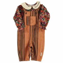 Salopette Rayée Coton Bio Bébé | Marron