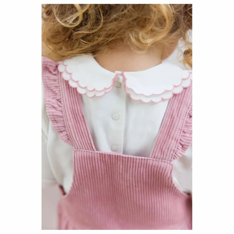 Salopette Velours Côtelé Volants | Rose pâle