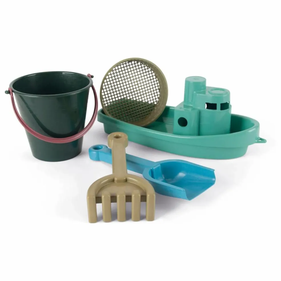 Seau et bateau de plage avec leurs accessoires en bioplastique | Bleu