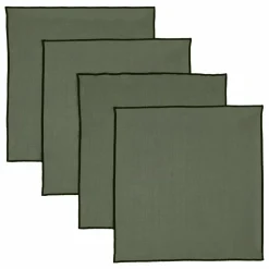 Serviette de table en lin lavé-surfilée - Set de 4 | Vert kaki