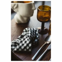 Serviette de table en lin lavé vichy | Noir