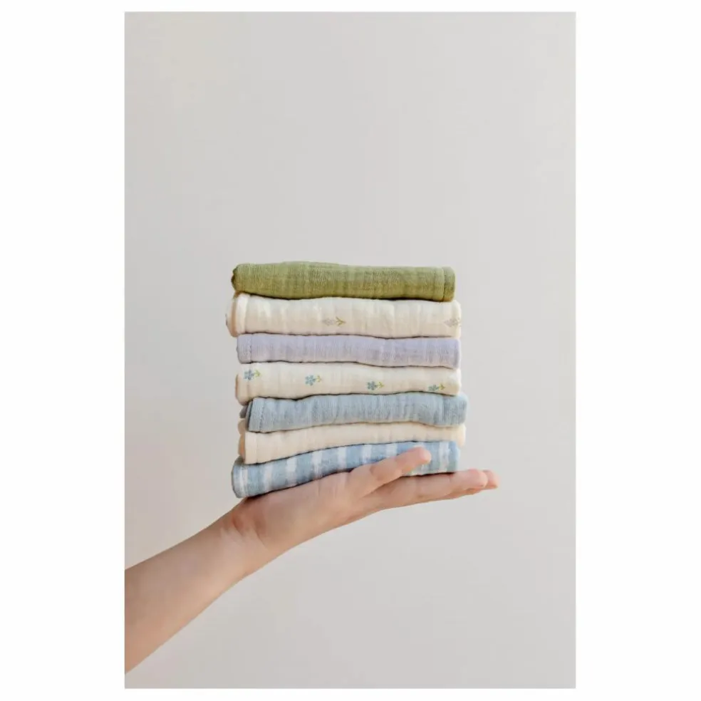 Serviettes Cottage en coton bio - Set de 7 | Bleu
