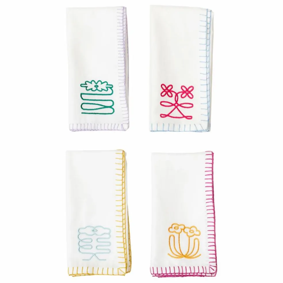 Serviettes de table brodées - Set de 4