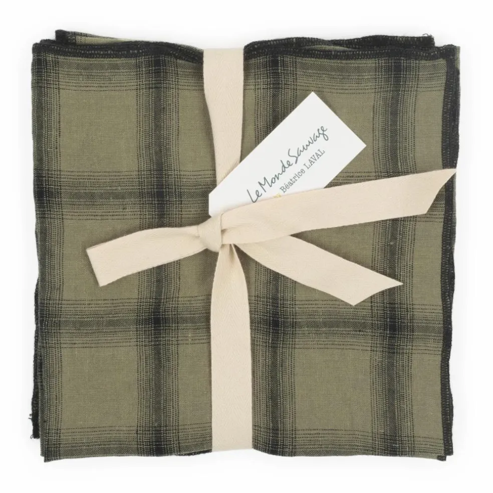 Serviettes de table Highlands en lin lavé - Set de 4 | Vert kaki