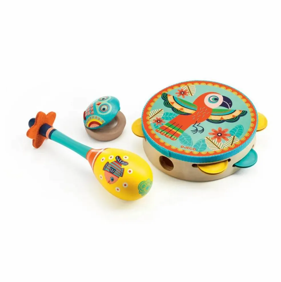 Set de 3 instruments tambourin, maracas, castagnettes