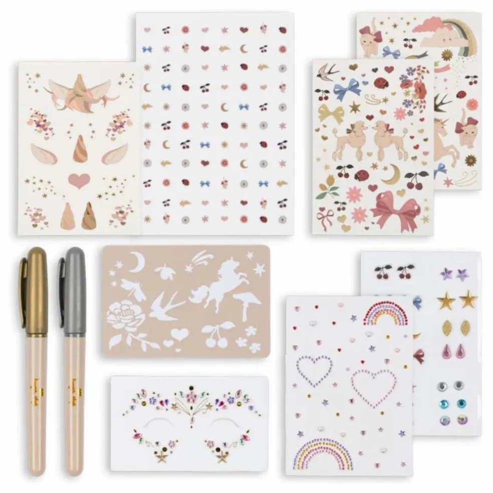 Set de tatouages temporaires et bijoux pour le visage | Rose
