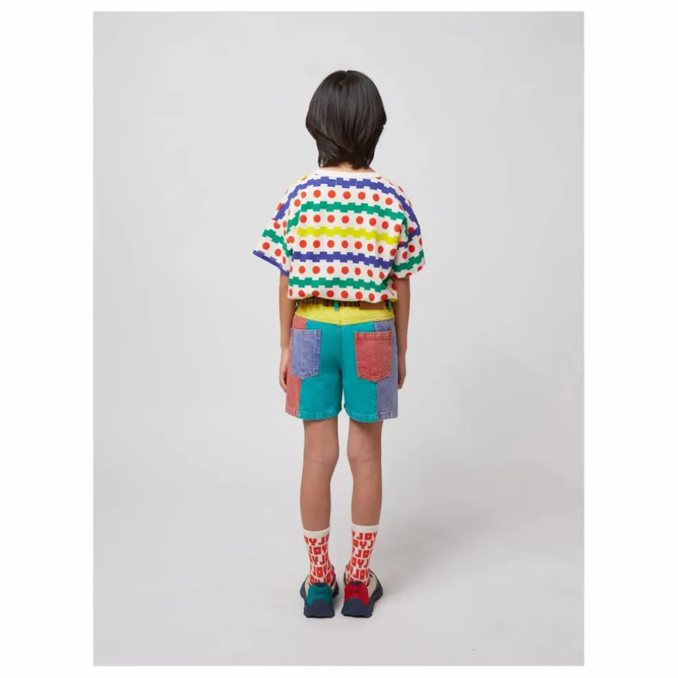 Short en Jean Colorblock Coton Bio | Turquoise