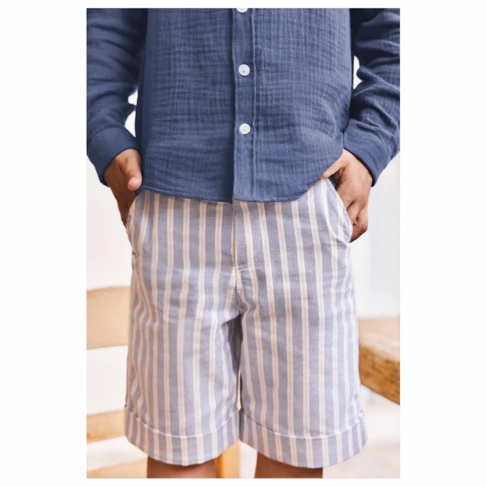 Short Ourlets Rayé | Bleu indigo