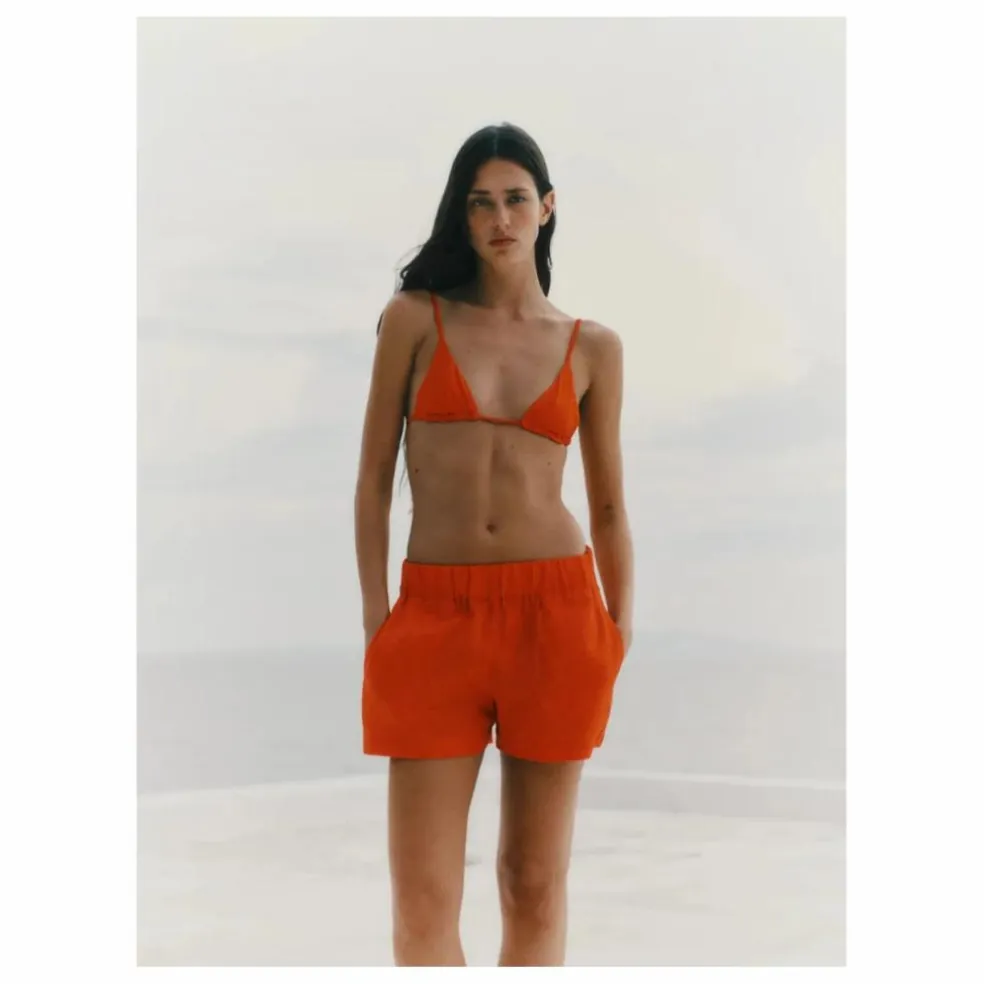 Short Taille Haute Lin | Rouge