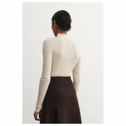 Sous-pull Col Cheminé Pointelle Laine Mérinos - Collection Femme | Ecru