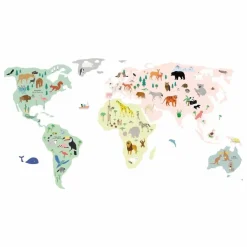 Stickers Carte du monde avec animaux