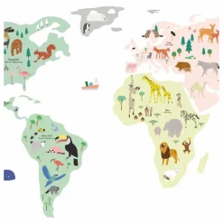 Stickers Carte du monde avec animaux