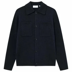 Surchemise Col Côtelé Fischer Milano Laine Épaisse | Bleu foncé