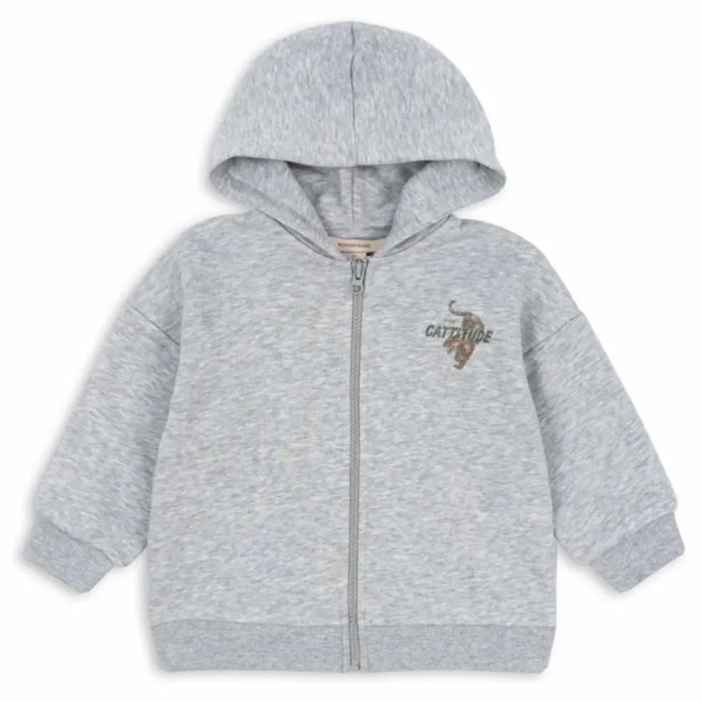 Sweat Capuche Lou Tigres Coton Bio | Gris chiné
