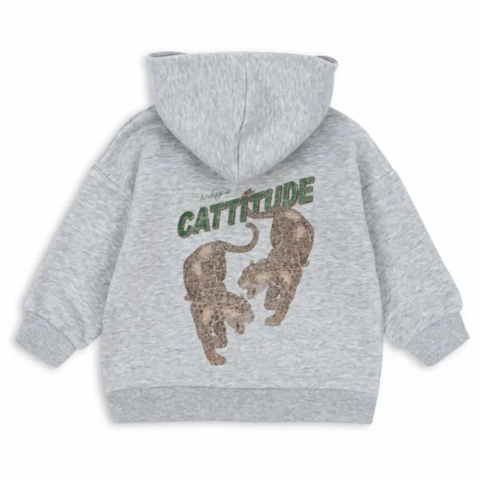 Sweat Capuche Lou Tigres Coton Bio | Gris chiné