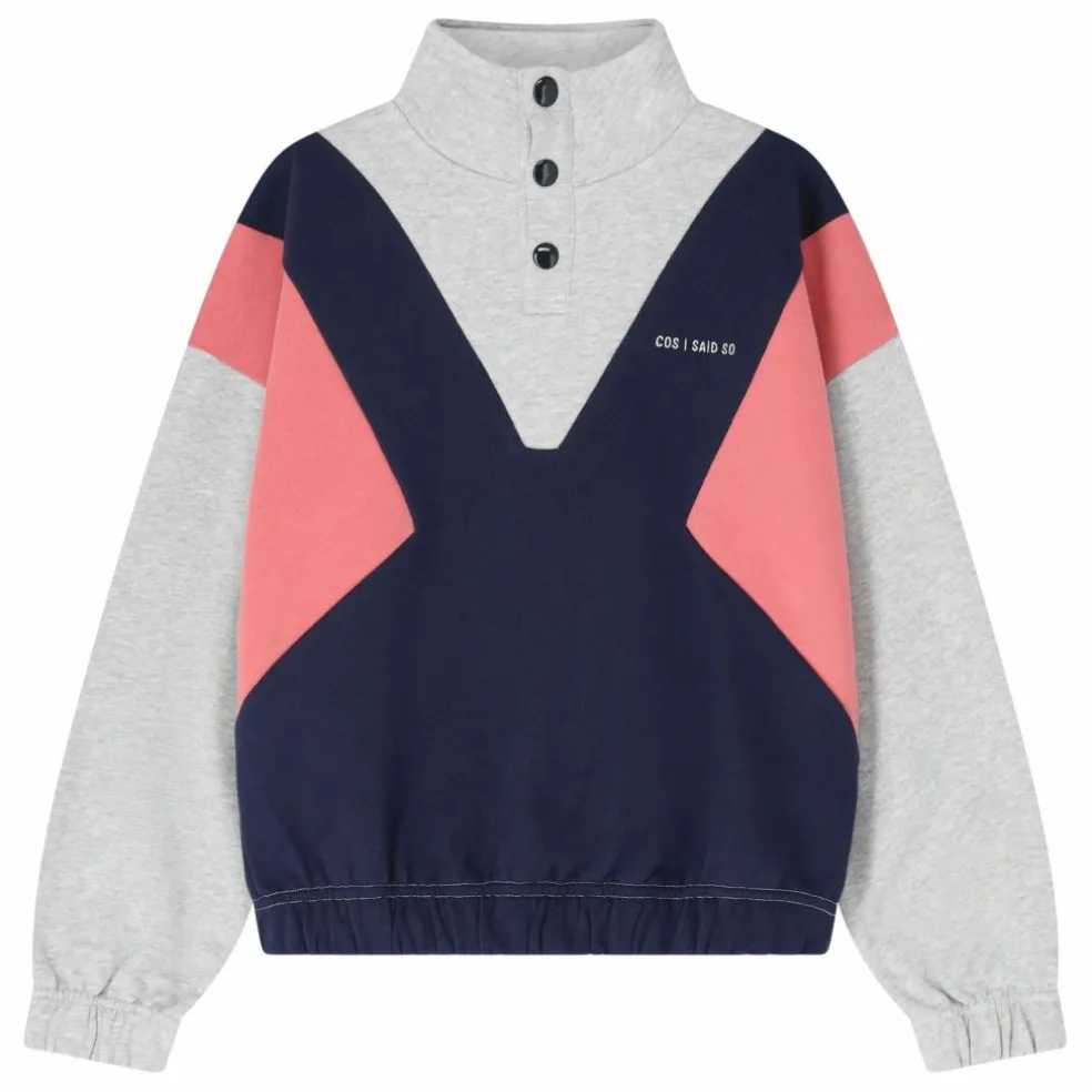 Sweat Col Boutonné Colorblock Coton Bio | Gris