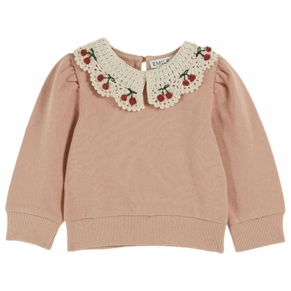 Sweat Col Brodé | Rose poudré