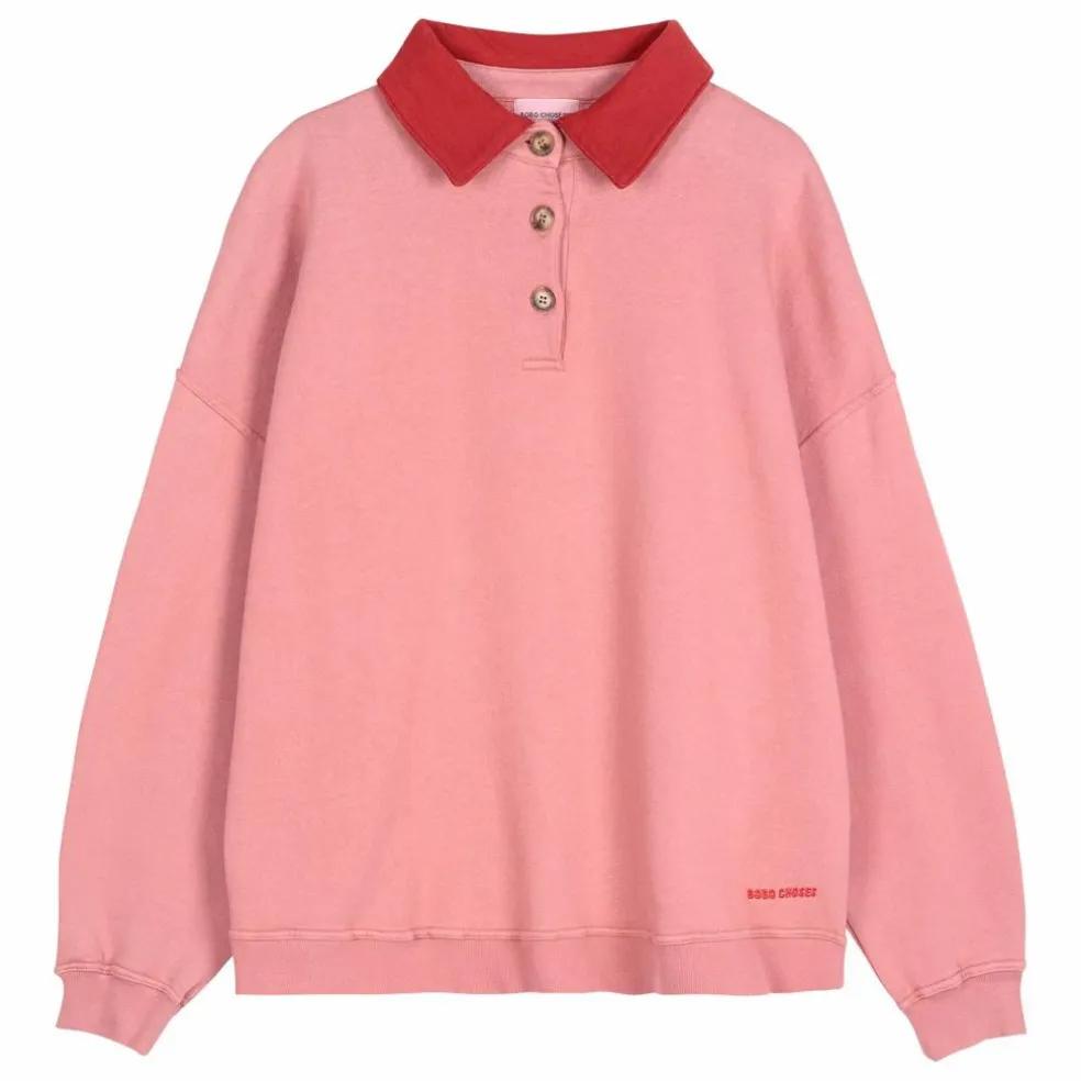 Sweat Col Polo Oversize Colour Block Coton Bio - Collection Femme | Rose