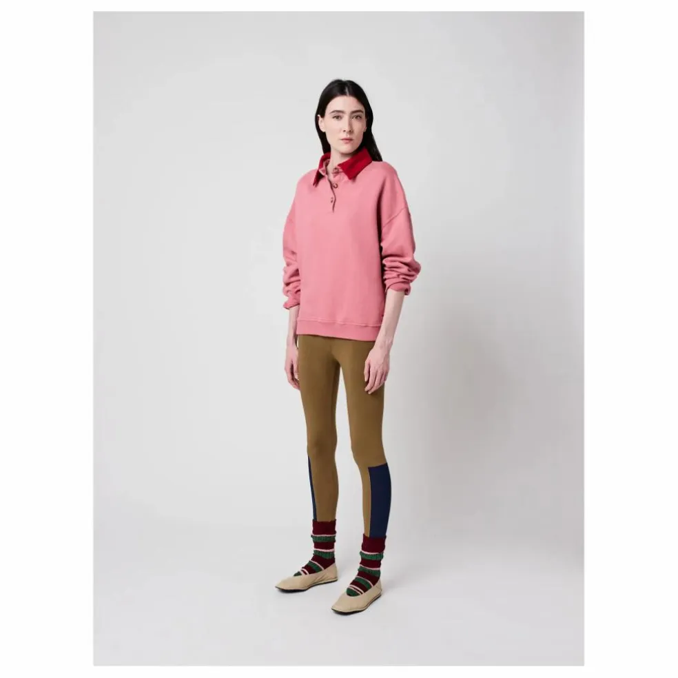 Sweat Col Polo Oversize Colour Block Coton Bio - Collection Femme | Rose