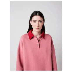 Sweat Col Polo Oversize Colour Block Coton Bio - Collection Femme | Rose