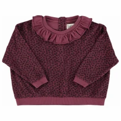 Sweat Col Volants Léopard Coton Bio | Aubergine