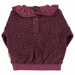 Sweat Col Volants Léopard Coton Bio | Aubergine
